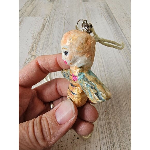 Bee Angel cherub necklace ornament gold glitter BZ Xmas tree - Picture 3 of 10